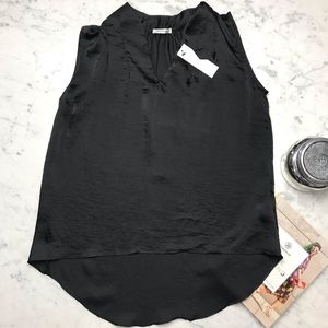 NWT Black Sleeveless Slit V Neck Henley Blouse Top
